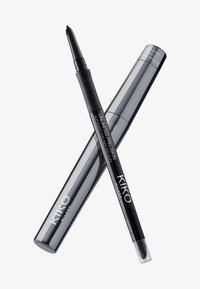 Svart eyelinerm pencil med en avrundet tupp, innkapslet i et stilrent, sølv- og svart retraktilt rør, med "KIKO"-merke og produktdetaljer.