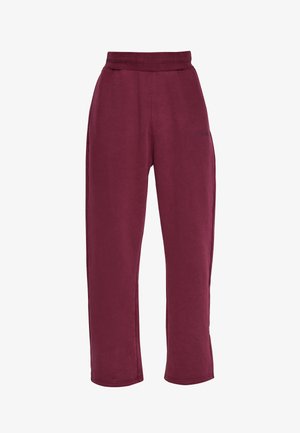 Pantaloni sport maro-închis cu croială dreaptă, talie elastică și buzunare laterale discrete, confecționați dintr-un material moale și confortabil.