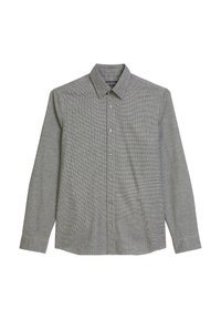 Grau button-up Hemd mit Kragen, mit einem strukturierten Muster, langen Ärmeln und geradem Saum. Mit Knopfverschluss vorne.