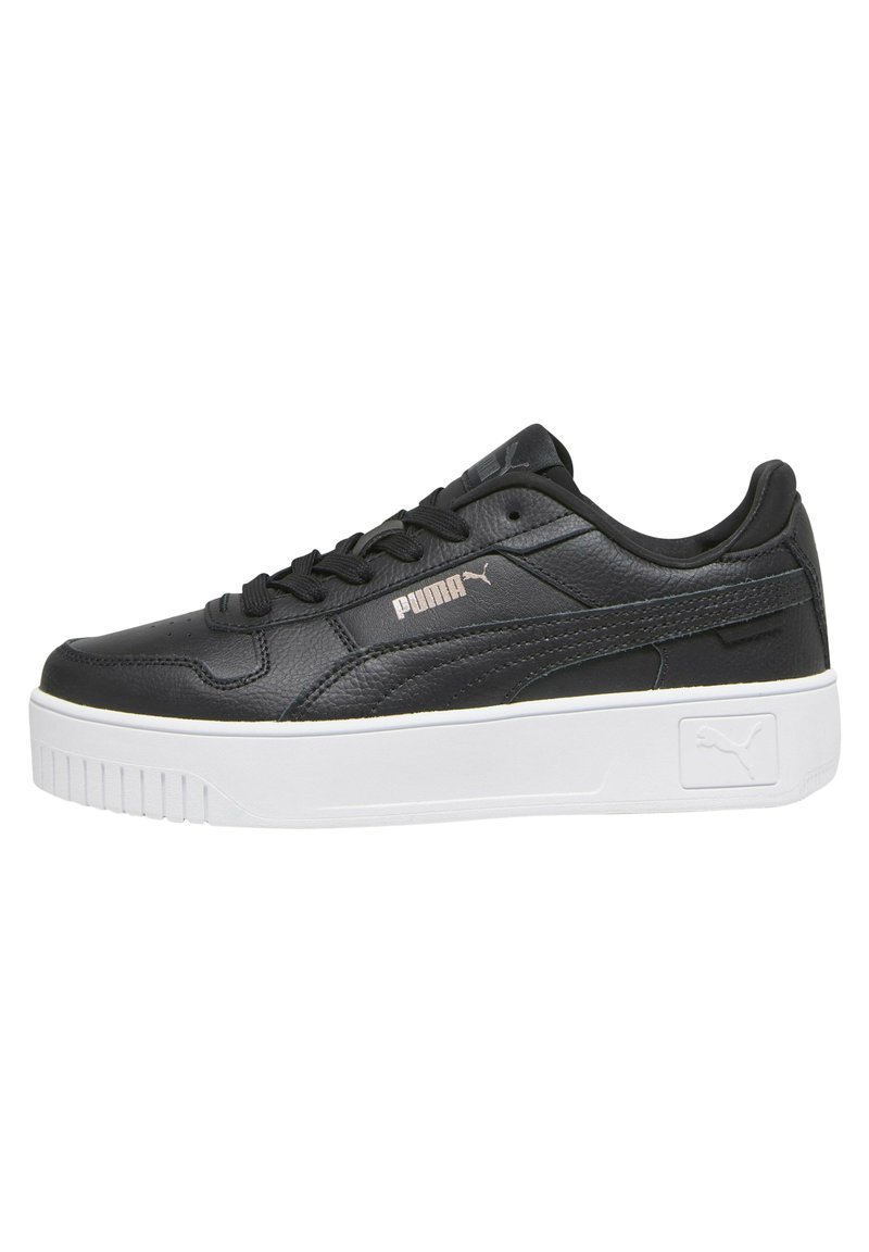 Must musta sneaker valge platvormiga tallaga, tekstureeritud ülemise osaga, ümarate varvastega ja delikaatse brändingu detailiga küljel.