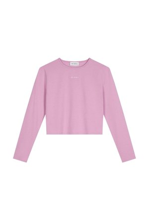 Korte mouw cropped shirt in lichtroze katoen met een ronde hals en subtiele borduring "OH APRIL" in het midden van de voorkant.