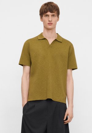 MICRO TEXTURED V-NECK - Poloshirt - olive green