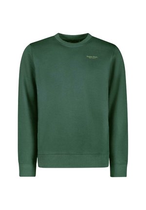 Donkergroen sweatshirt met lange mouwen en een ronde halslijn. Merknnaam "Denim Dept." gedrukt in een lichtere groen op de borst.