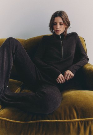 THE SET, REGULAR FIT 2 PACK FUNNEL NECK QUARTER ZIP - Jumper - chocolate brown/oat marl