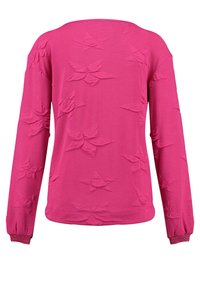 Rosa Pullover-Sweatshirt mit langen Ärmeln, strukturiertem Gewebe mit einem erhabenen Sternmuster und elastischen Bündchen mit einem dezenten Glanz.