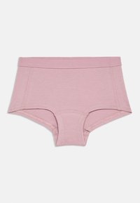 Světle růžové bavlněné hipsterské kalhotky s širokým waistbandem, bezšvými okraji a hladkou texturou. Žádné viditelné vzory ani ozdoby.