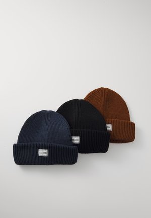 Pier One UNISEX 3 PACK - Adīta cepure - black/dark brown/dark blue