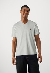 Abercrombie & Fitch NEUTRAL VNECK 3 PACK - T-shirt - bas - white/heather grey/black