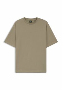 Olivengrøn bomulds t-shirt med rund hals og korte ærmer. Har en afslappet pasform og minimal syning.