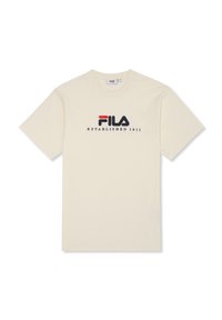 Kerman värinen puuvillapaita, jossa on mustalla ja punaisella painettu logo "Fila" ja "Established 1911". Perinteinen pyöreä kaula-aukko ja lyhyet hihat.