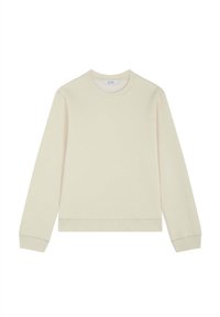 Lichtbeige trui met lange mouwen, ronde hals en geribde manchetten en zoom. Gemaakt van zachte stof, met een eenvoudig en strak design.