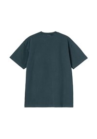T-shirt oversize vert foncé en coton. Il présente des manches courtes, un col rond et un dos uni sans aucune décoration ni accent.