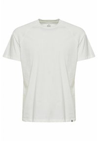 Hvit bomulls t-skjorte med rund hals, korte raglan ermer, myk tekstur og en subtil logodetalj ved kanten.