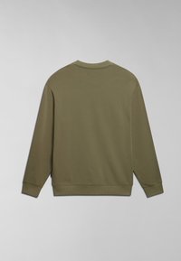 Felpa verde oliva con scollo a girocollo, maniche lunghe e polsini a costine. Tessuto morbido; design minimalista senza motivi visibili.