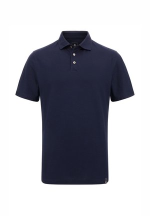 Navyblaue Poloshirt aus Baumwolle, mit klassischem Kragen, Drei-Knopf-Leiste, kurzen Ärmeln und geradem Saum mit einem kleinen Logoakzent.