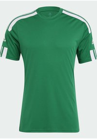Maglia sportiva verde realizzata in tessuto traspirante. Caratterizzata da strisce bianche sulle spalle e maniche corte. Vestibilità regolare, scollatura rotonda.