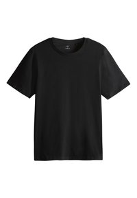 T-shirt en coton noir uni à manches courtes, col rond et coupe régulière, présenté sur fond blanc.