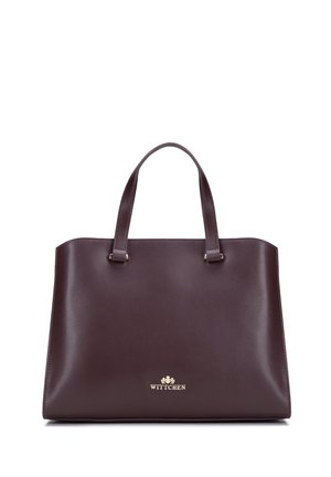 Donkerbruine leren handtas met twee handvatten en gouden Wittchen-logo gecentreerd vlak bij de onderkant op een witte achtergrond.
