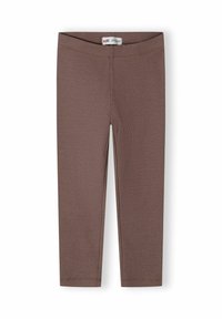Kinderen ribbelige bruine legging met elastische tailleband, plat weergegeven op een witte achtergrond.