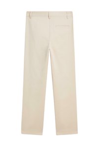 Beige broek van katoen, met een rechte pasvorm, voor- en achterzakken, en een soepele textuur met subtiele stikaccenten.
