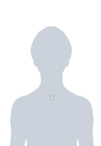 Sølv halskæde med en cirkulær vedhæng, prydet med små, klare sten, hængende på en tynd kæde. Vedhænget har en struktureret overflade.