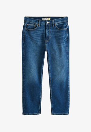 Blå slim fit cropped jeans med for- og baglommer, knap- og lynlåslukning samt subtile falmede detaljer.