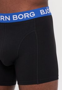 Boxeri negri cu un elastic albastru în talie, pe care este inscripționat numele mărcii "BJÖRN BORG" cu litere albe. Material neted, design ajustat.