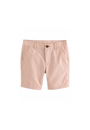 Shorts rose clair en mélange de coton. Présente des poches avant, une fermeture à bouton, et une coupe droite avec un ourlet cousu.
