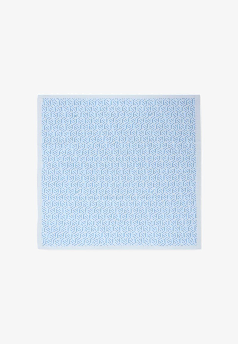 Tovaglietta rettangolare blu con un motivo geometrico di forme interconnesse. Realizzata in materiale morbido con una superficie liscia.