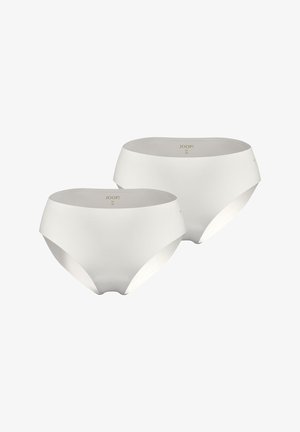 Braguitas de algodón blanco, diseño de cintura alta, bordes sin costuras y textura suave y lisa. Presentan el logo de la marca "JOOP!" en dorado en la cinturilla.