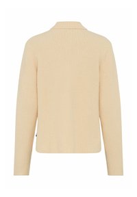 Beige geribd sweater met een kraag, lange mouwen en een rechte snit. Gewoven stof met een zachte afwerking en minimale naden.