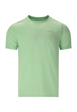 T-shirt de sport à manches courtes vert clair avec col rond et petit logo "ENDURANCE" sur le haut de la poitrine.