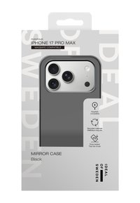 Schwarze Mirror-Hülle für iPhone 17 Pro Max. Hergestellt aus recycelten Materialien, MagSafe-kompatibel, sturzgetestet bis 3 Meter, schlankes Design.