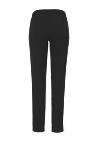 Black straight-leg pants with elastic waistband, shown from the back on a plain white background.