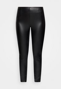 Schwarze Leggings aus einem glatten, glänzenden Material. Eng anliegendes Design mit hohem Bund und keine sichtbaren Nähte. Elastischer Stoff überall.