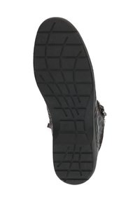 Zwarte rubberen zool met een getextureerd profiel. Voorzien van een gladde, glanzende bovenkant en maatmarkering '37' op het hielgebied.