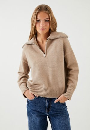 ZIPPER DETAIL HIGH NECK - Jersey de punto - brown