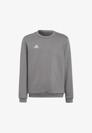 Grauer Sweatshirt aus Baumwollmischung, mit Rundhalsausschnitt, langen Ärmeln, gerippten Bündchen und einem weißen Adidas-Logo auf der Brust.