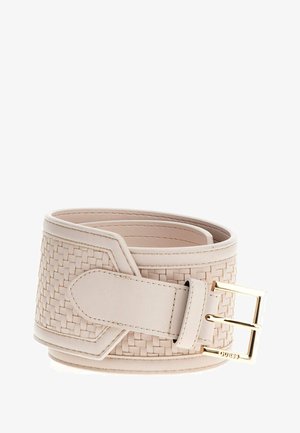 Kootud beež nahkrihm läikiva kuldse pandlaga. Omab tekstuurilist mustrit ja laia disaini. Reguleeritav sobivus sujuva aluspinnaga.