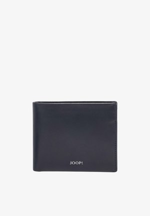 Portefeuille bi-fold en cuir noir avec logo "JOOP!" en relief argenté au centre du bas à l'avant.