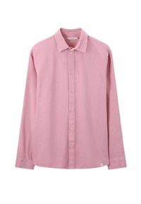 Lange mouwen knoopshirt van lichtroze katoen. Beschikt over een klassieke kraag, gedetailleerde stiksels en knoopsluitingen aan de voorkant.