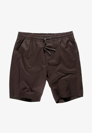 Pantalones cortos de carga marrones hechos de tejido ligero. Presentan una cinturilla elástica con cordón, bolsillos laterales y un corte relajado.