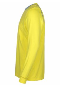 Langsleeve shirt van heldergeel stof, met een zijzak, ronde halslijn en manchetjes met een gladde textuur.