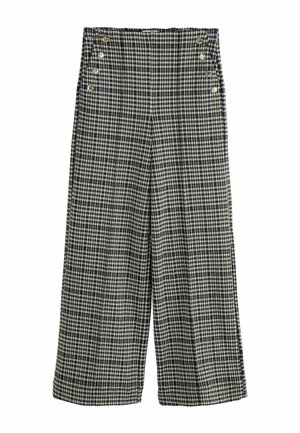 Next, PETITE FIT - PONTE WIDE LEG TROUSERS WITH BUTTON DETAILING - Trousers - ecru blue black check