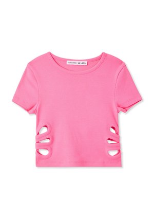 CROP CON DETTAGLI CUT-OUT - T-shirt con stampa - rosa barbie chiaro