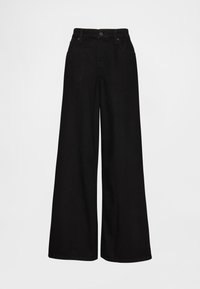 Svarta vida jeans i denim, med knappstängning, två framfickor och en ren, okomplex design.