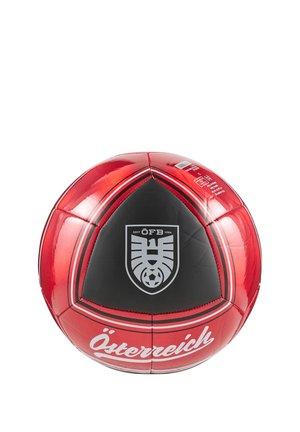Czerwona i czarna piłka nożna z napisem „Österreich” i logo ÖFB, z orłem i piłką nożną na czarnym centralnym panelu.