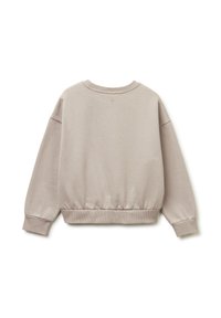 Felpa beige chiaro con scollo rotondo, polsini a coste e orlo arricciato. Realizzata in un tessuto morbido con una trama liscia.