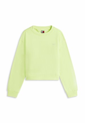 Sudadera corta de color verde claro con mangas largas, puños acanalados y pequeño logo bordado en el pecho.