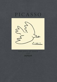 Černé tričko s ilustrací Picassovy "Holubice míru" v bílé barvě na krémovém pozadí, s textem nahoře a dole.
